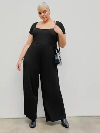 Scoop-Ausschnitt Kurzarm Jumpsuit Kurve & Plus