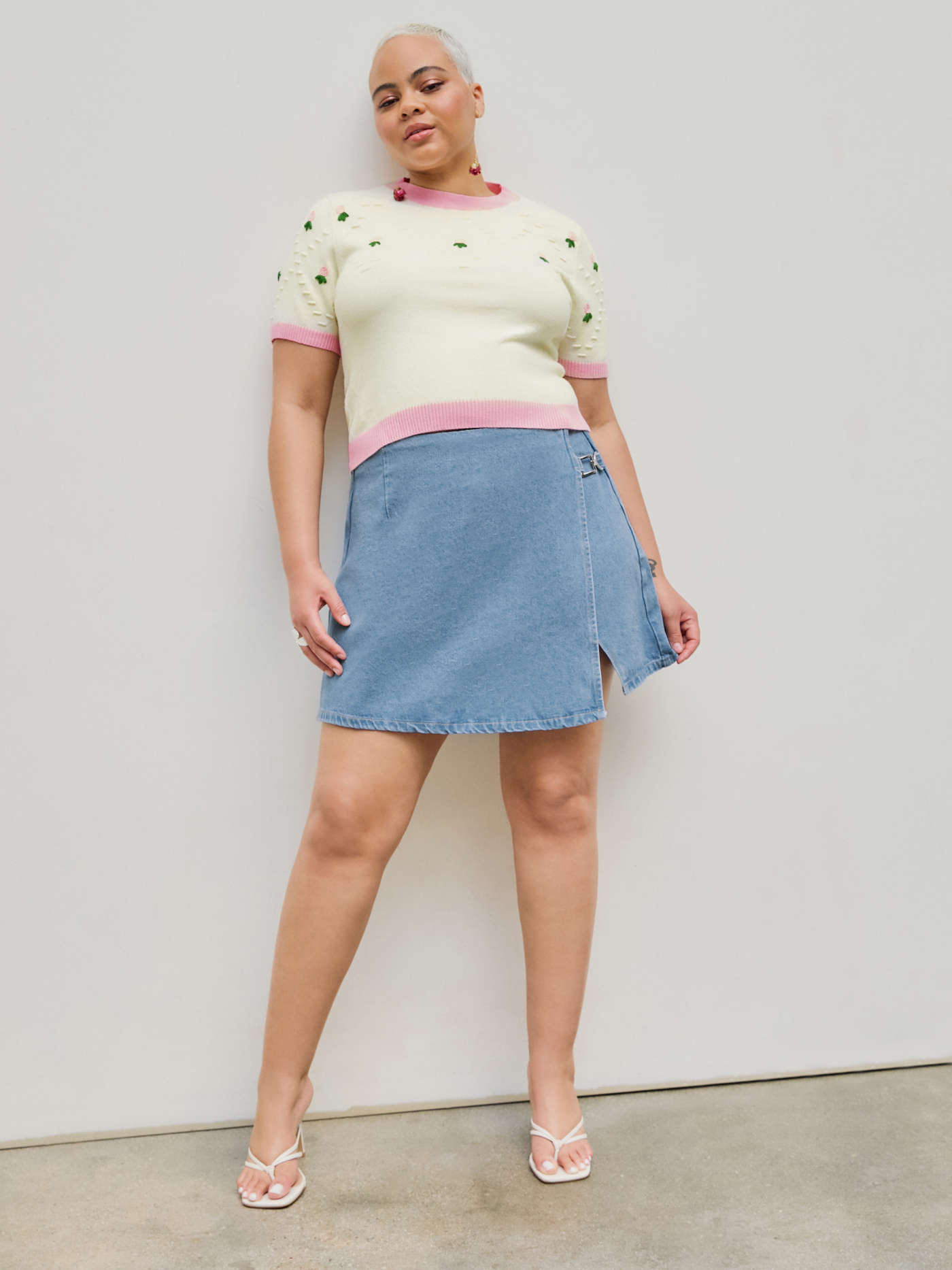 Denim High Stretch Denim Mid Waist Split Mini Skort Curve & Plus For School Daily Casual