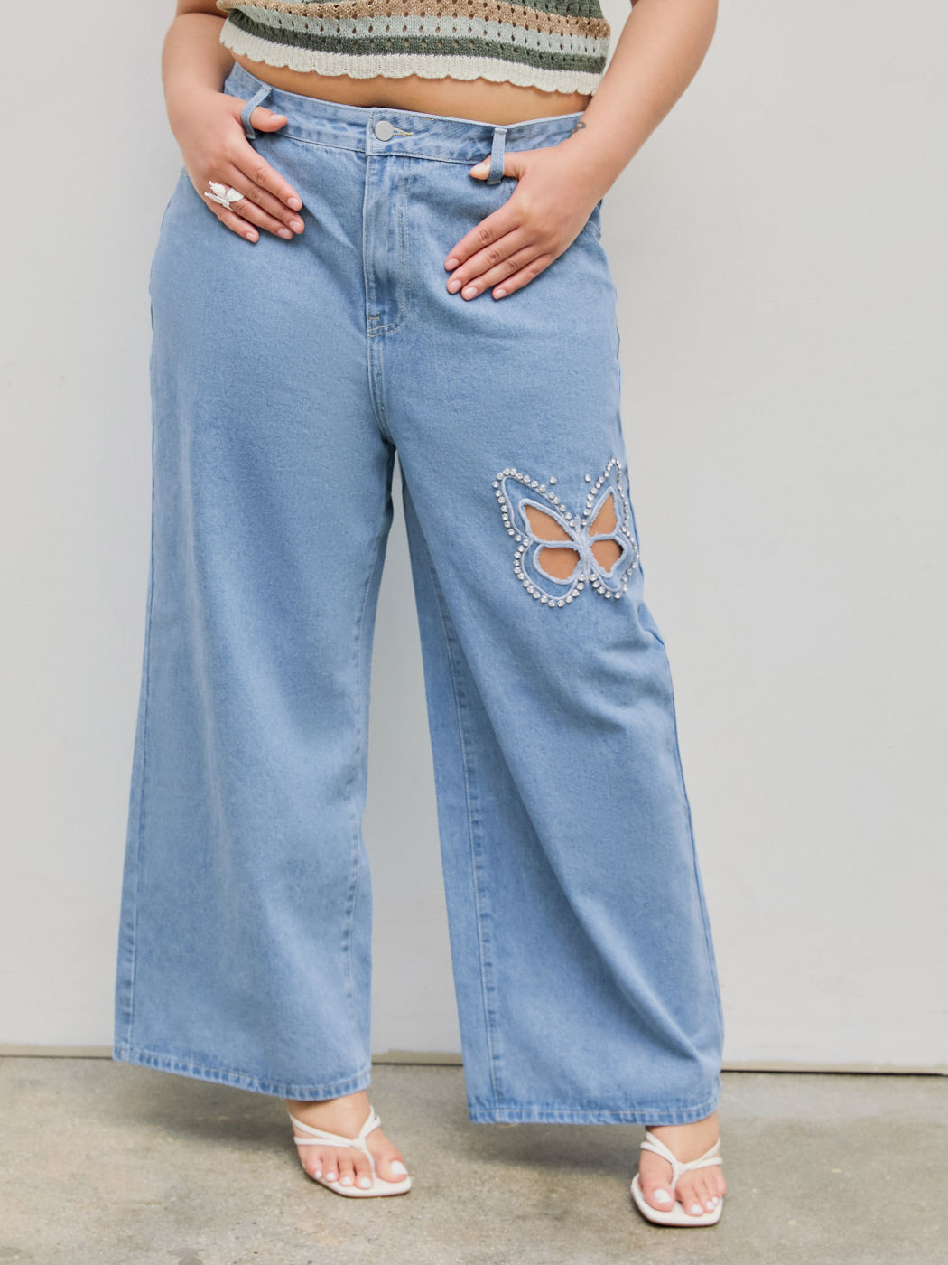 Pocket Denim Butterfly-Jeans mit geradem Bein Kurve & Plus