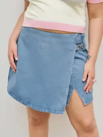 Jeans-Mittellänger Split-Mini-Skort Kurve & Plus