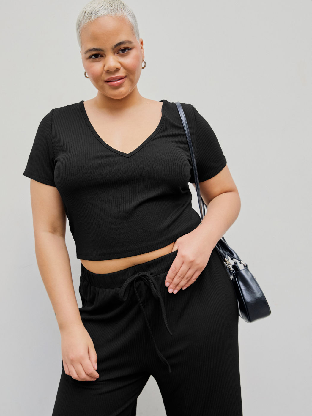 Sleeve Tee & Knotted Wide Leg Pants Set Curve & Plus
