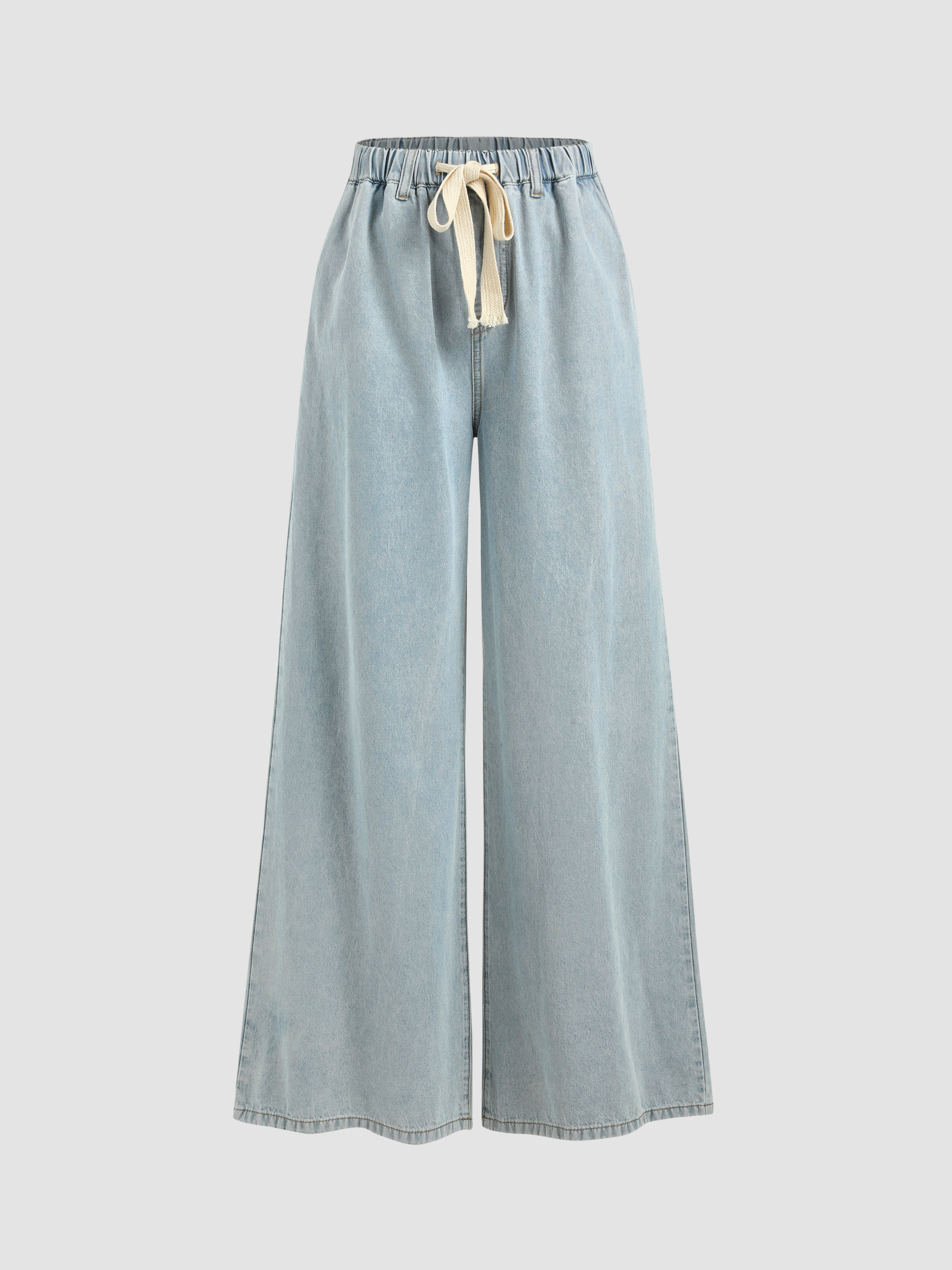 Leslie Denim Taille Haute Solide Nœud Devant Pantalons Larges