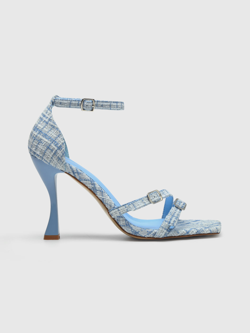 Check Multi Strap Peep Toe Stiletto Heels