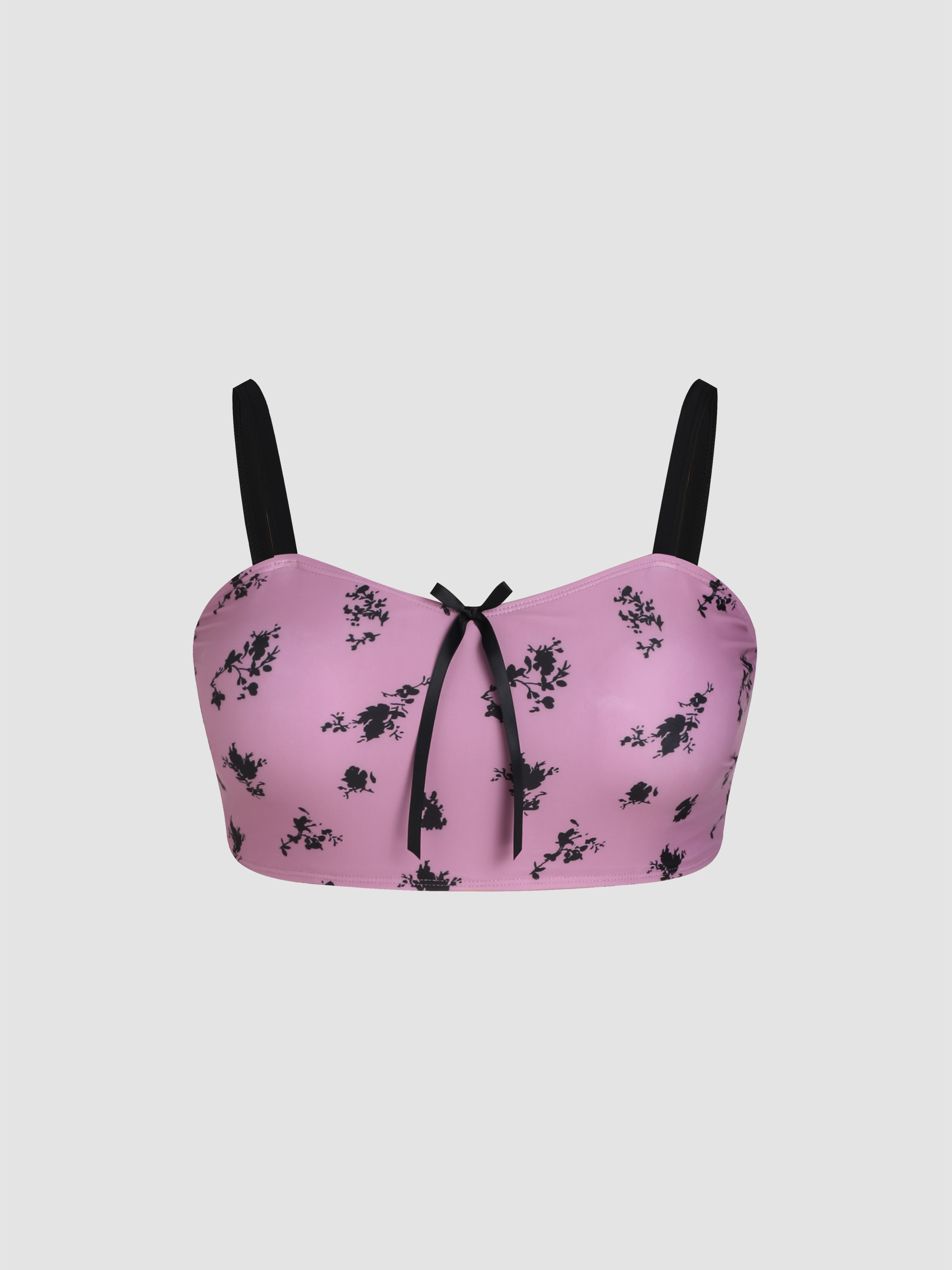 V Neck Floral Bowknot Bikini Top Curve And Plus Cider