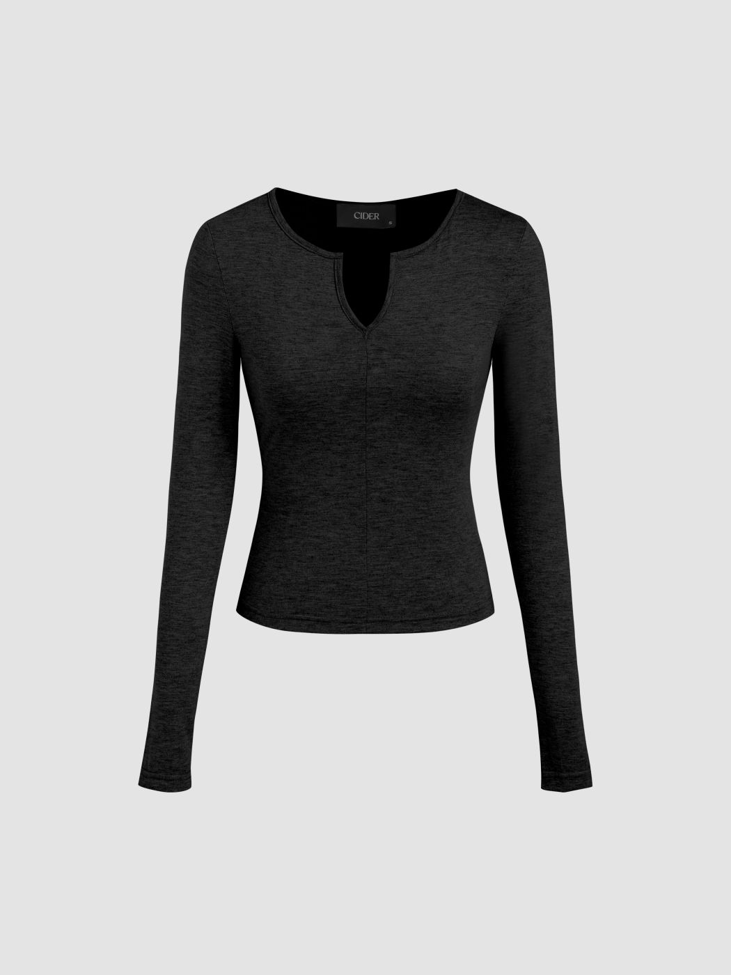 T-shirt a maniche lunghe tinta unita in jersey con scollo a V