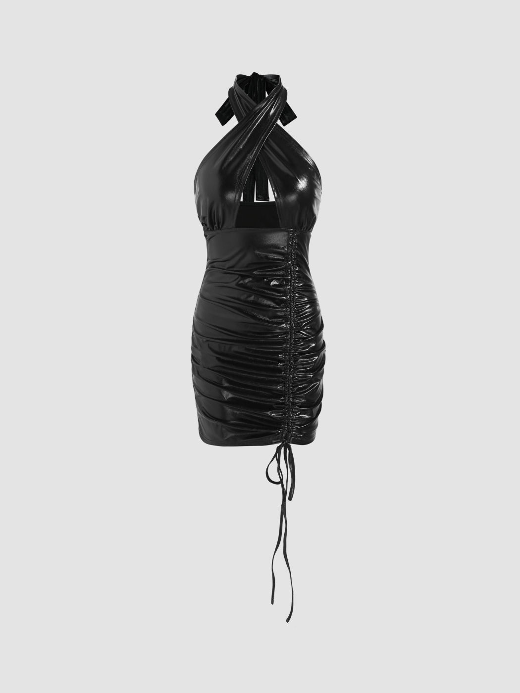 Mini vestido con cordón y corte cruzado entrecruzado con cuello halter liso