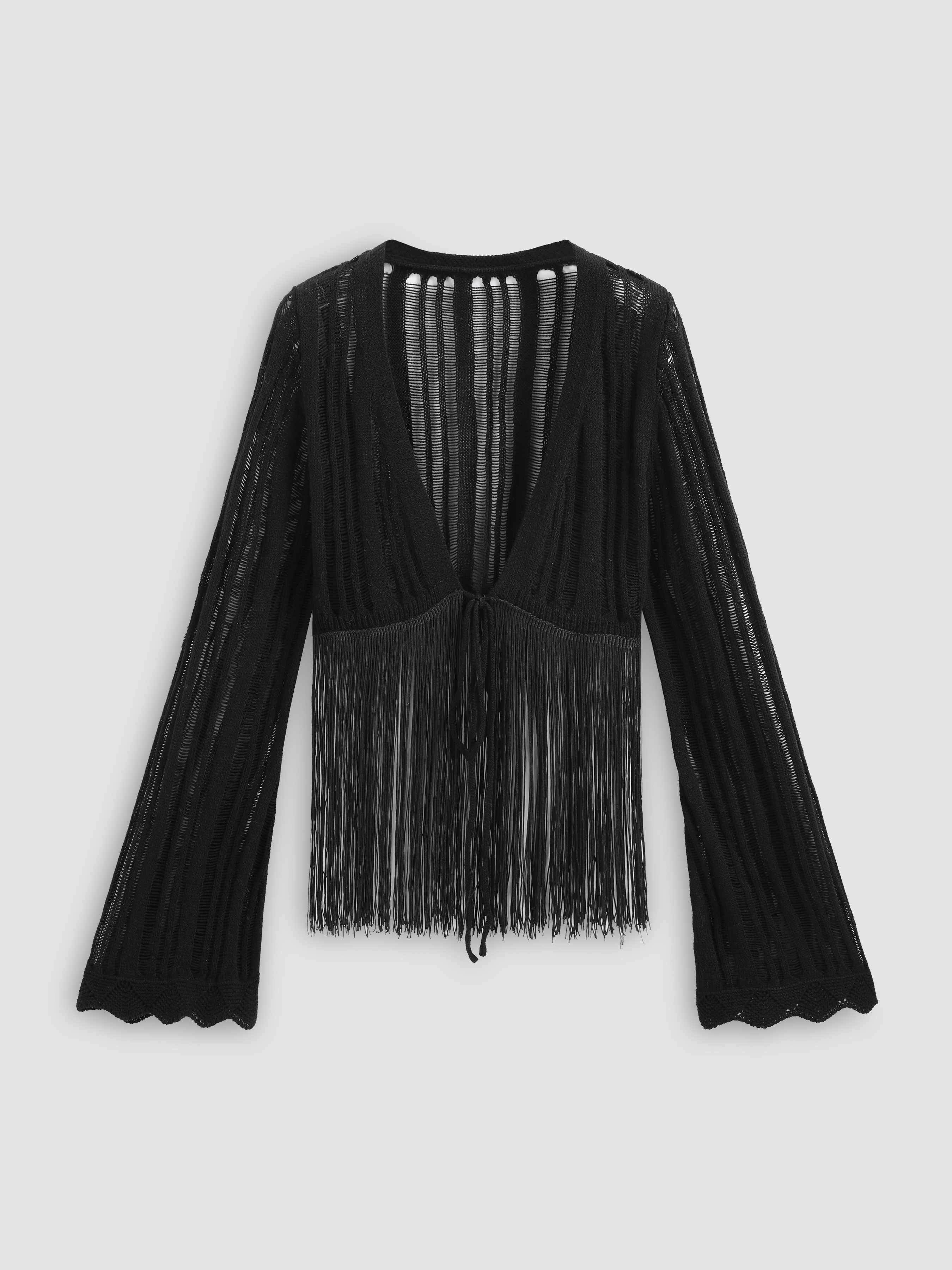 Button long sleeve textured v neck knitted contrast crop top