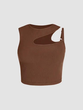  Solids Rippenausschnitt Crop Tank Top Kurve & Plus