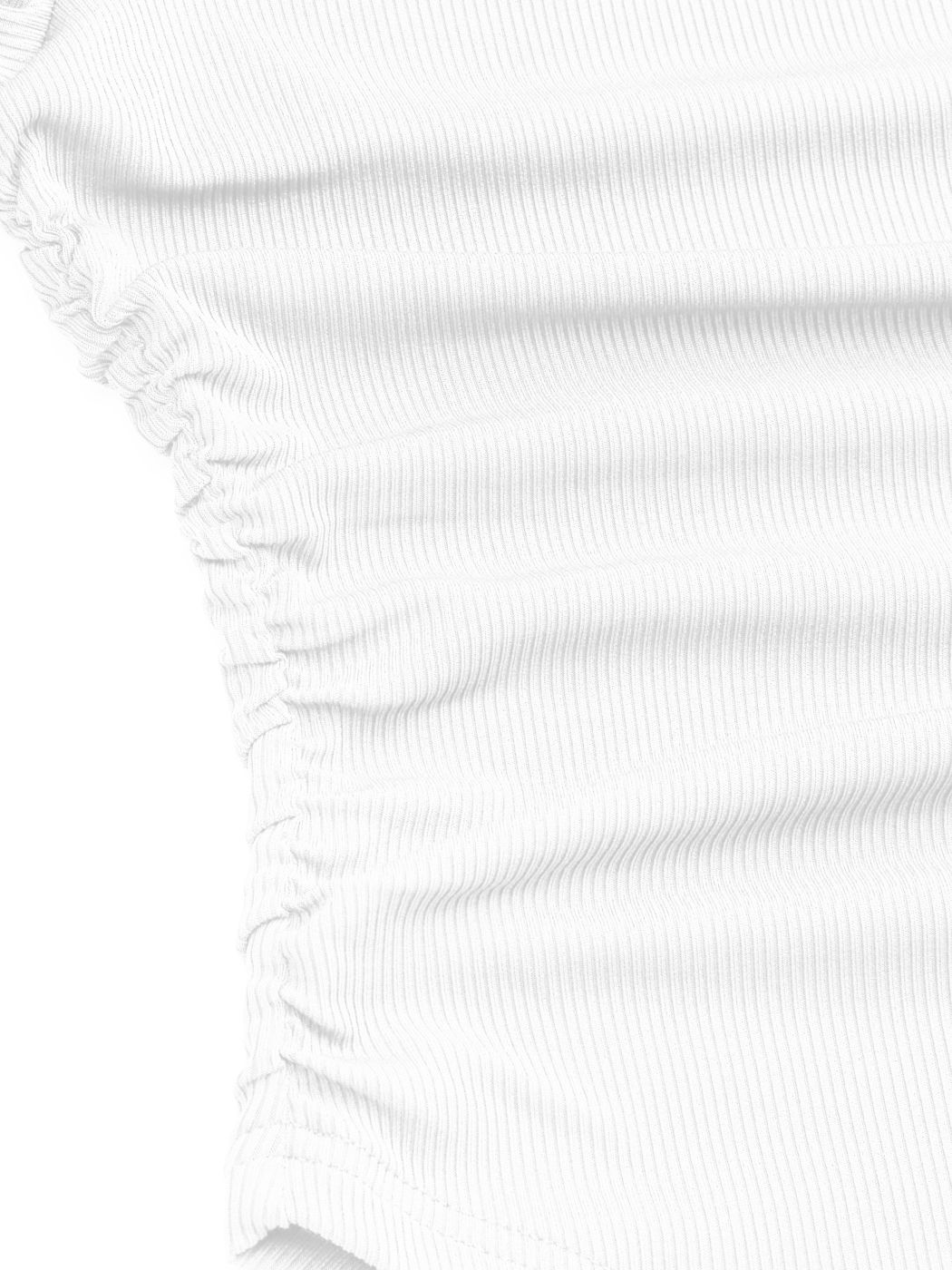 Knit Fabric Solid Rib Round Neckline Asymmetrical Ruched Short Sleeve ...