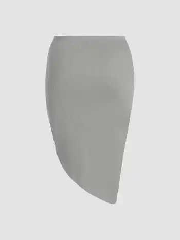 Gonna midi a coste solide con orlo asimmetrico arricciato Curve & Plus