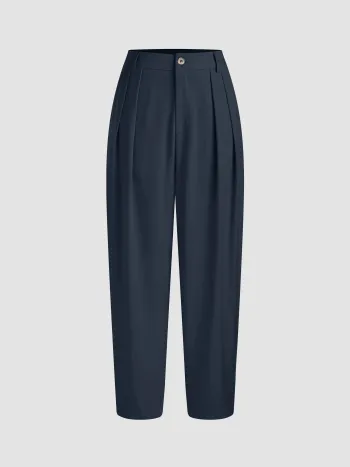  Feste Mittlere Taille Knopf Plissierte Verjüngte Hosen