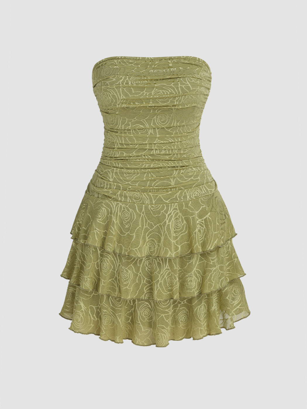 Mesh Tube Floral Lace Ruched Mini Dress