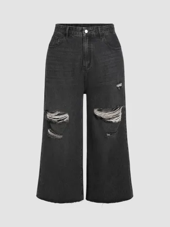 Hochbundige, gerissene Jeans mit geraden Beinen Kurve & Plus