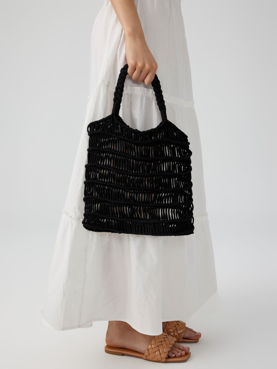 Hollow Out Knit Top Handle Bag
