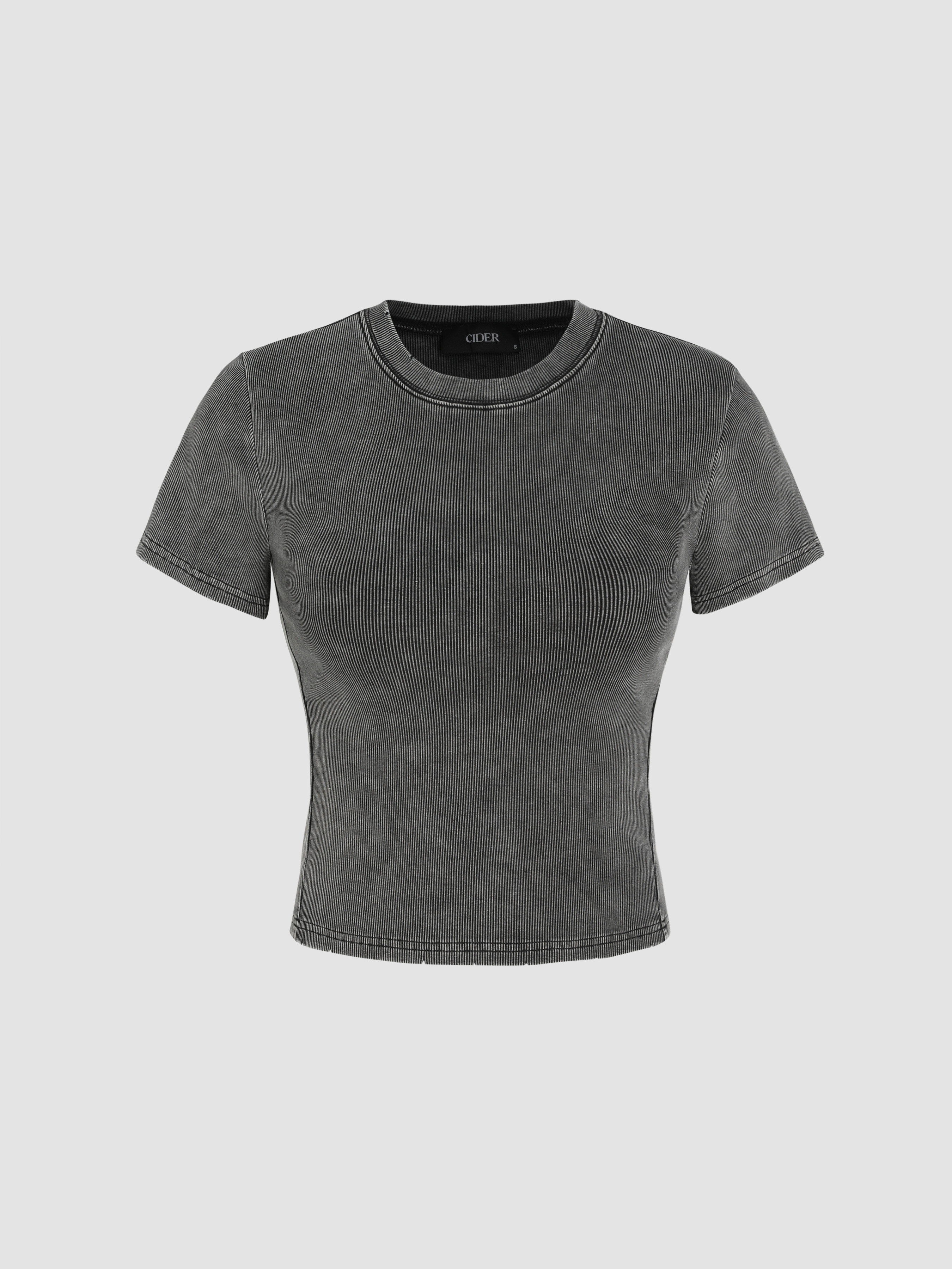 Solid Round Neckline Ripped Short Sleeve Tee