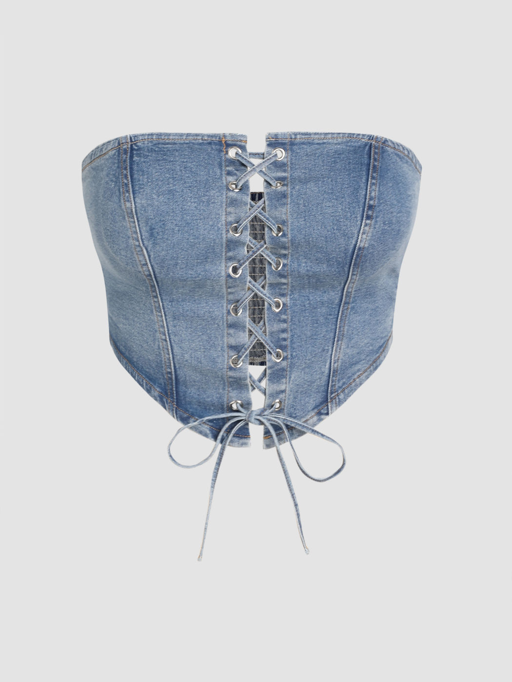 Denim Lace Up Corset Tube Top Curve & Plus For Daily Casual Music