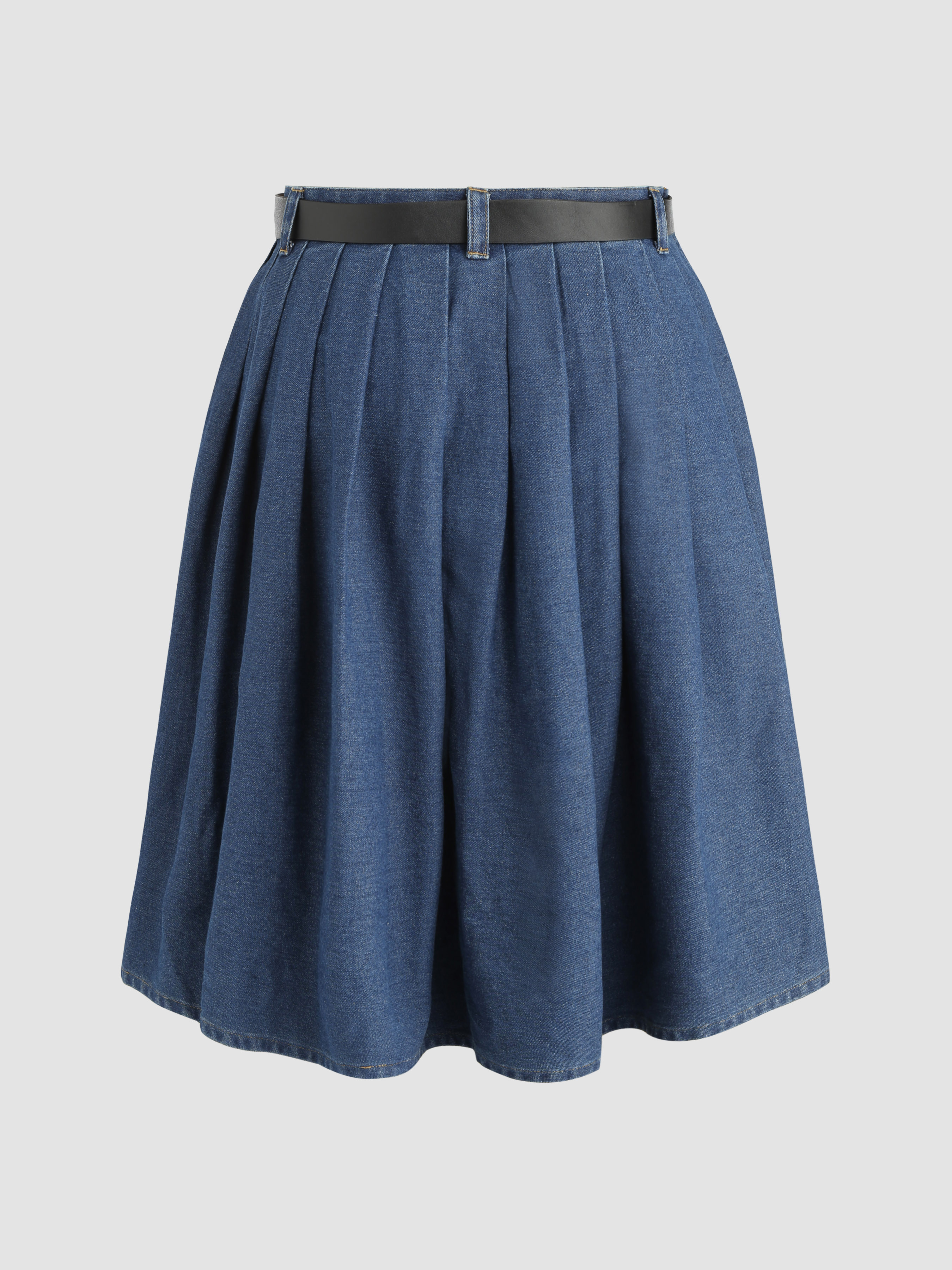 【SATUR】25SS/送料税込 ★ Pleats Denim Midi Skirt ★ Jean Skirt Denim Denim Pleated Midi Skirt With Belt Curve