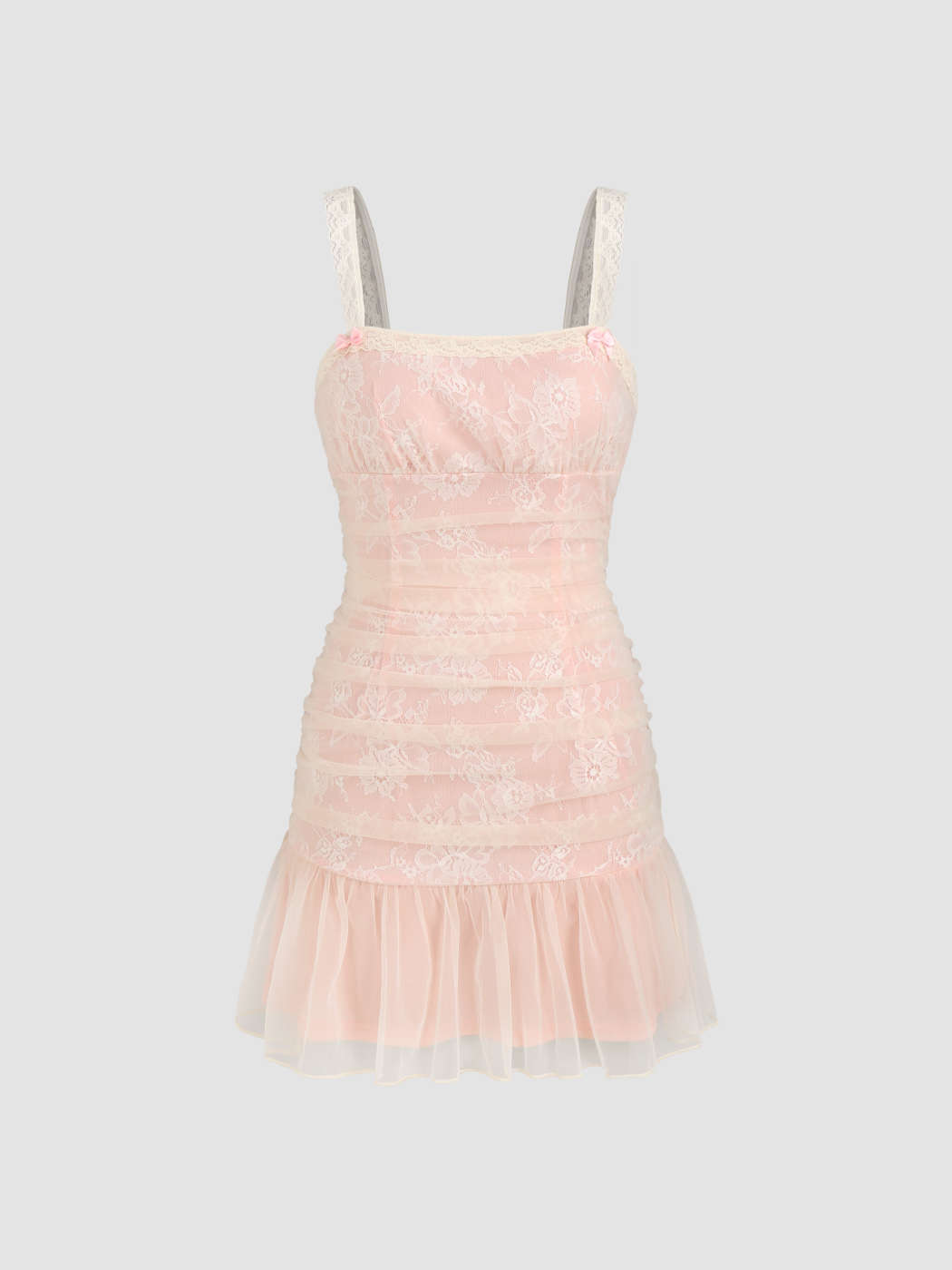 Sun Dresses Square Neck Ruched Lace Ruffle Cami Mini Dress For Date