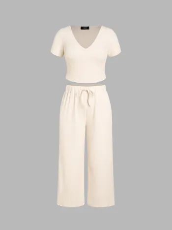 Ensemble Tee à Manches & Pantalon Large Noué Curve & Plus