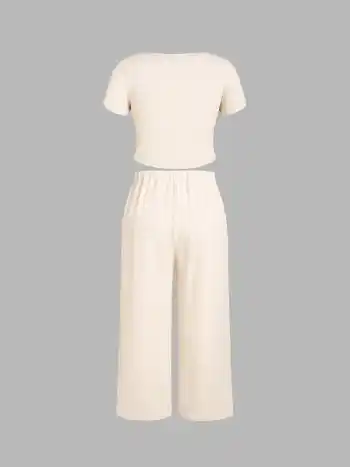 Ensemble Tee à Manches & Pantalon Large Noué Curve & Plus