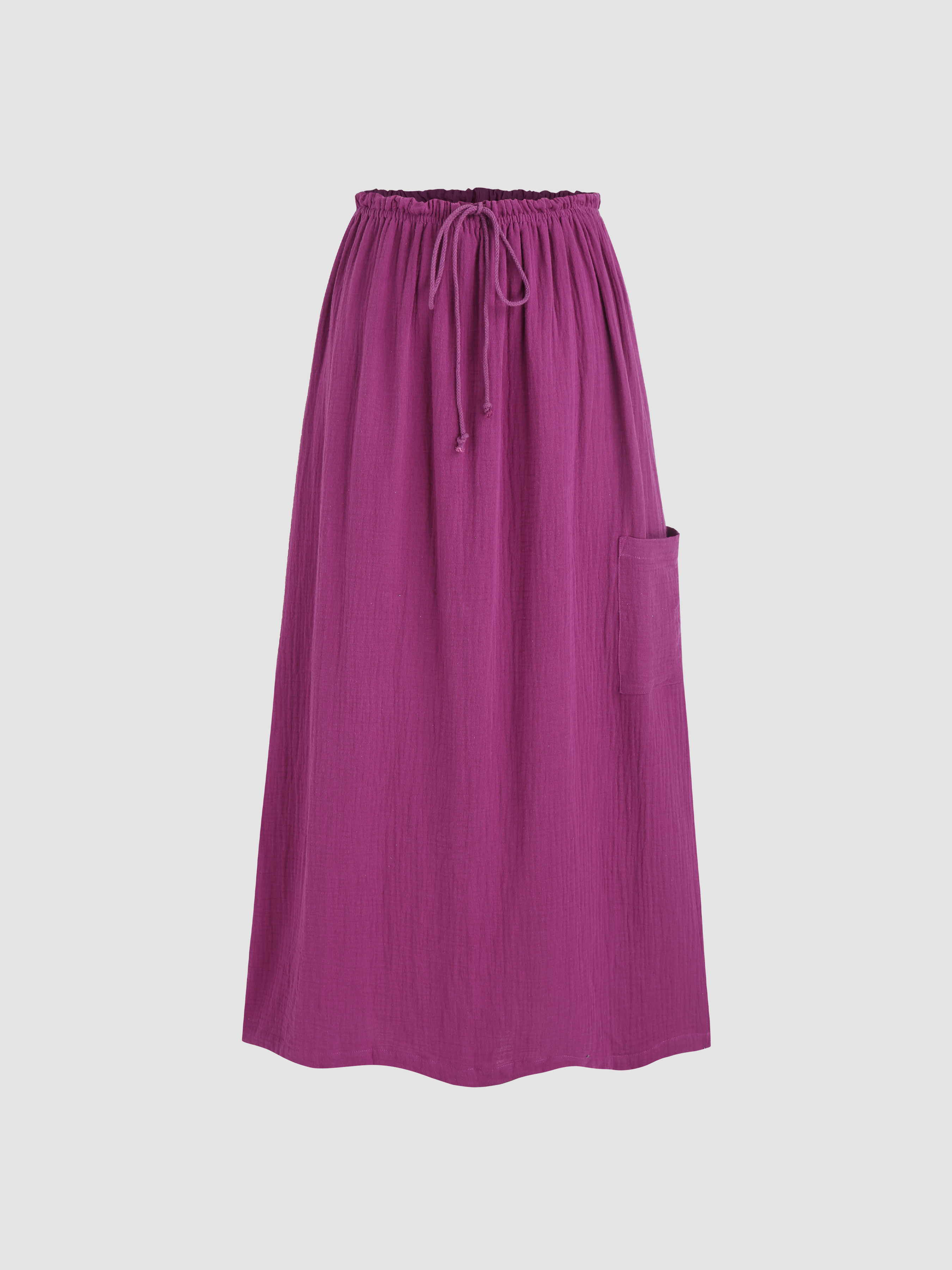 Solid Elastic Waist Pocket Maxi Skirt Cider 