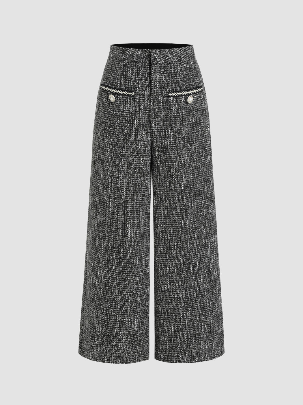 Tweed Mittelbund Einfarbig Knopf Weite Beine Kurze Hosen