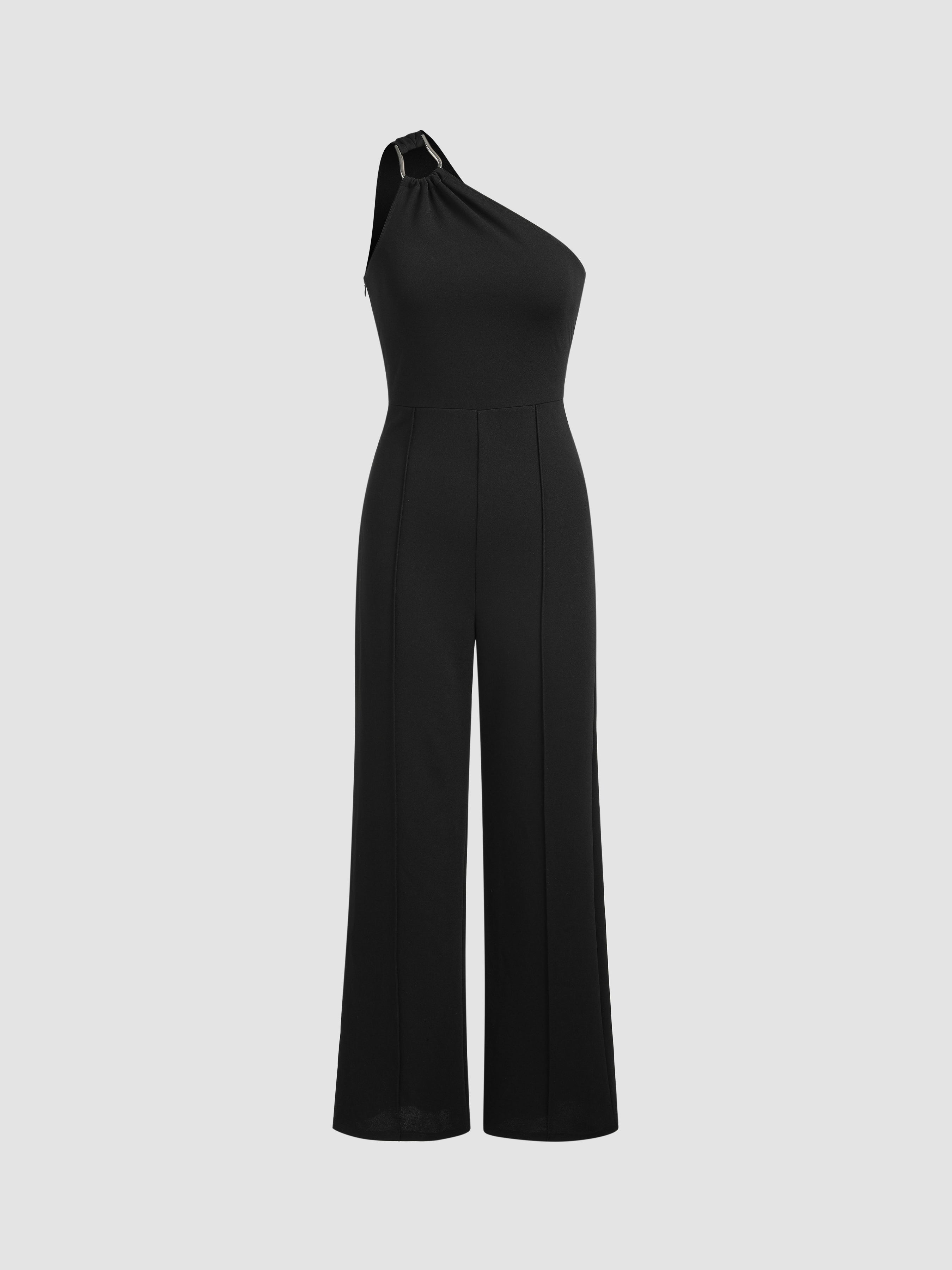 Asymmetrical Neck Solid Jumpsuit For Date