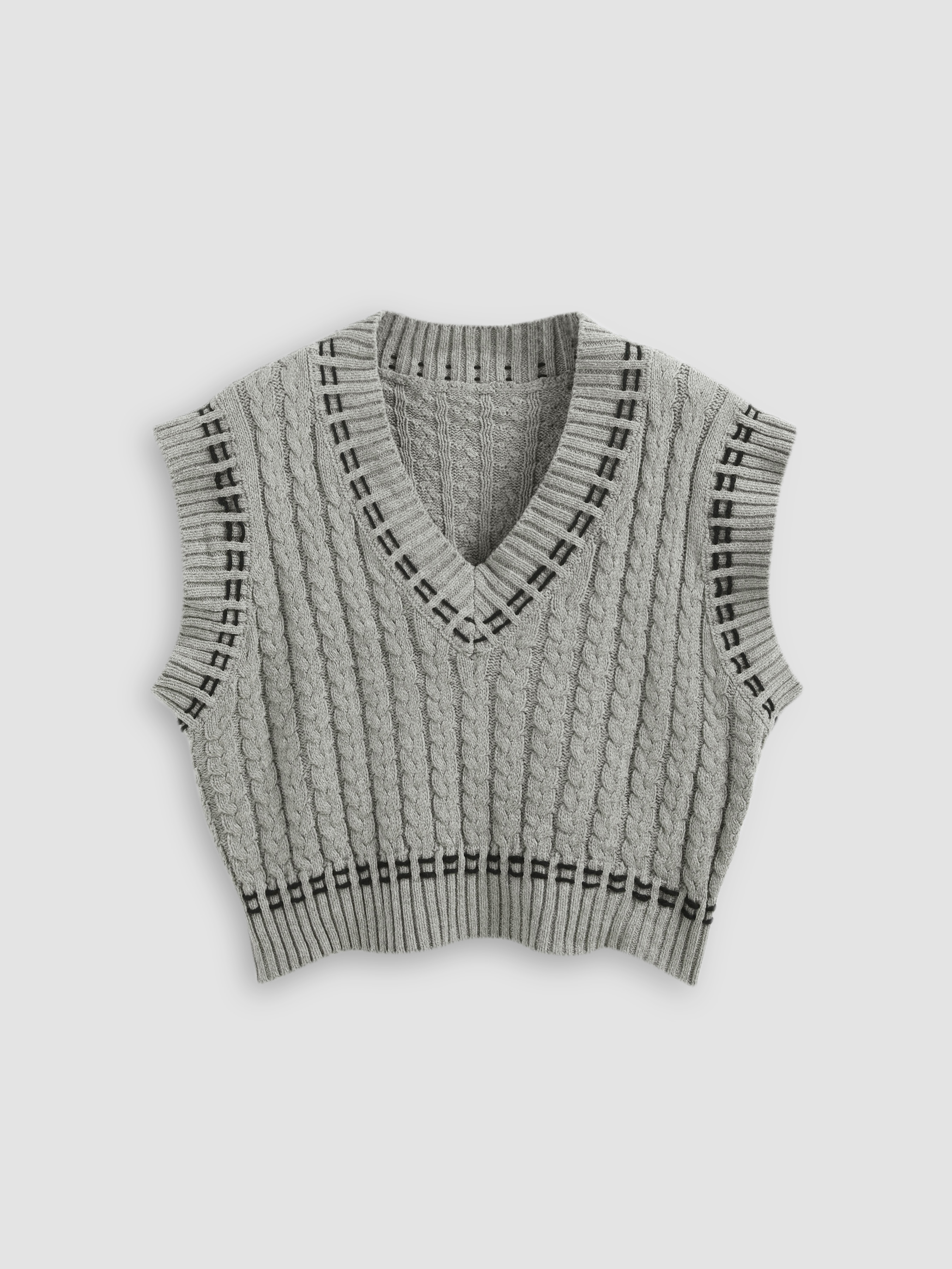 Knit Fabric V-neck Knitted Crop Short Sleeve Top For School