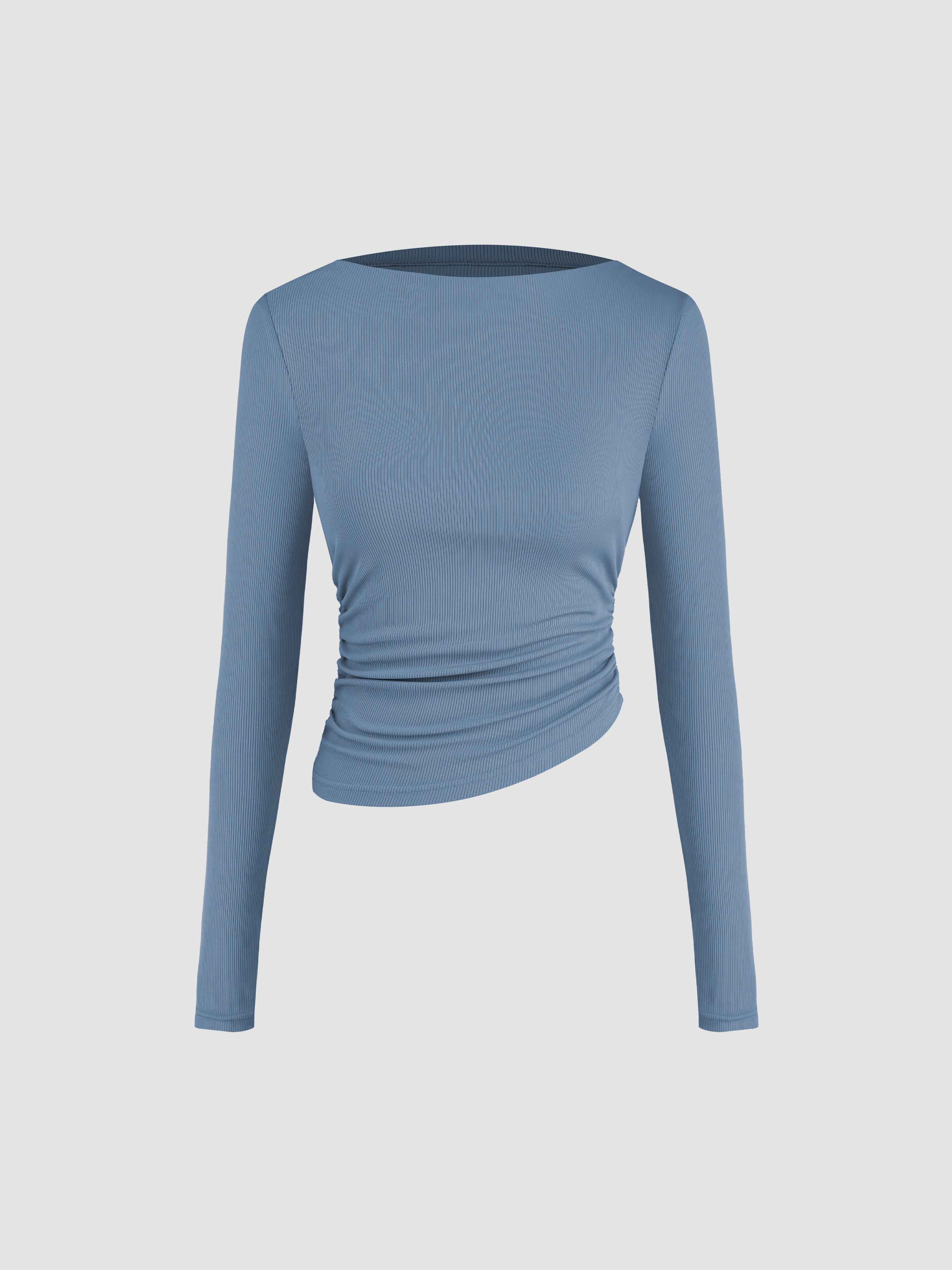 Asymmetrical Neck Ruched Long Sleeve Tee
