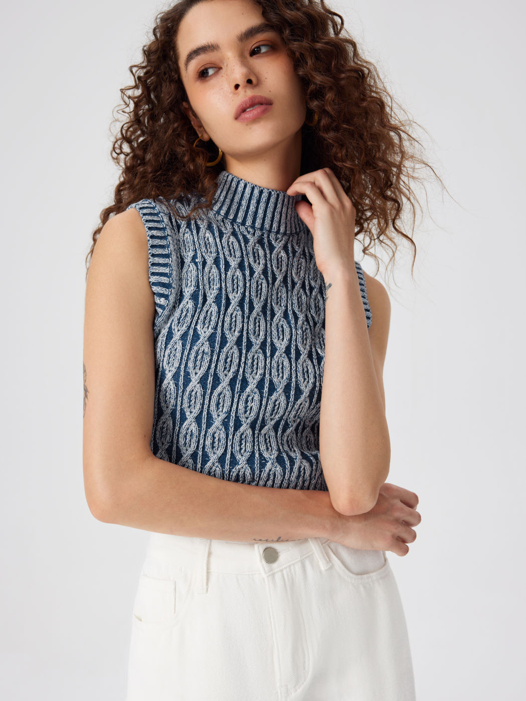 Sweater Vest Knit Fabric Stand Collar Geometric Knitted Vest For Date ...