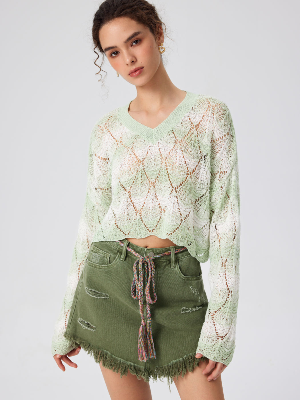 Knit Sweetheart Tie Dye Long Sleeve Crop Top
