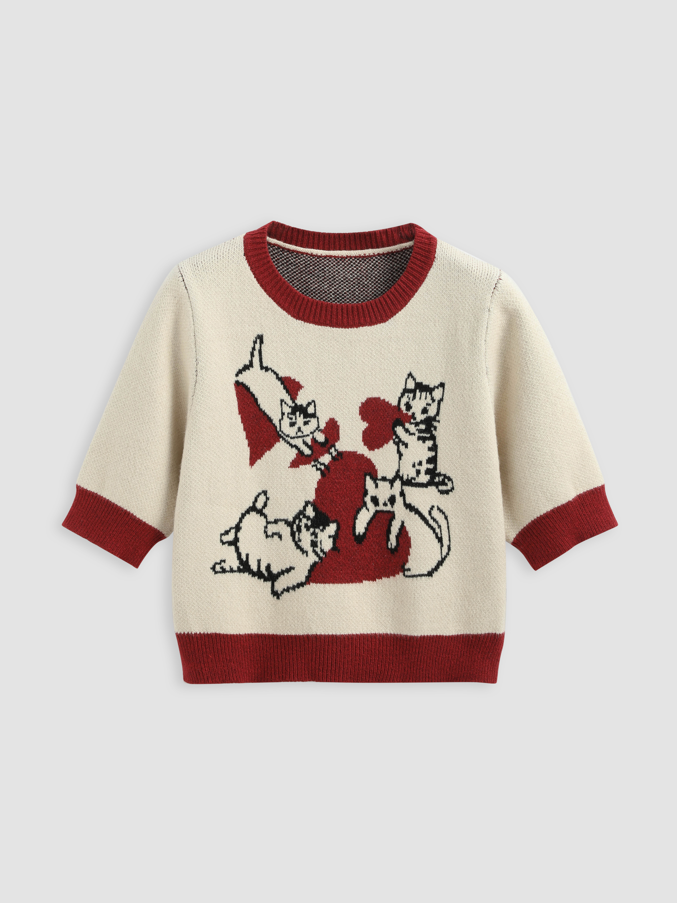 【BAON】[unisex] Utel Stripe Cat Collar Short Sleeve Knit Christmas Cat or Kitten Collar-fabric Candy Cane Striped Cat