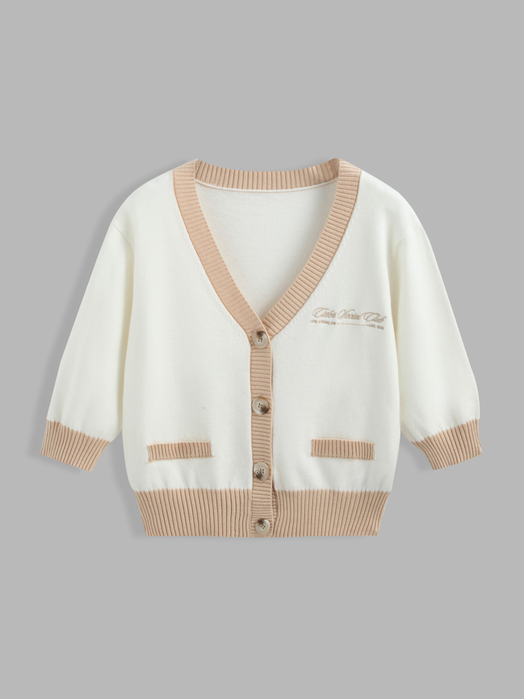 Jersey V-neck Contrasting Binding Button Cardigan For School Daily Casual