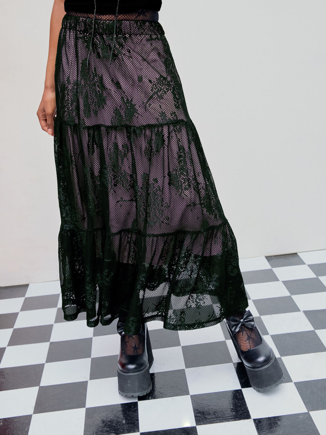 Halloween Mesh Knit Fabric Cider X Bratz Grunge Girl Long Mesh Skirt