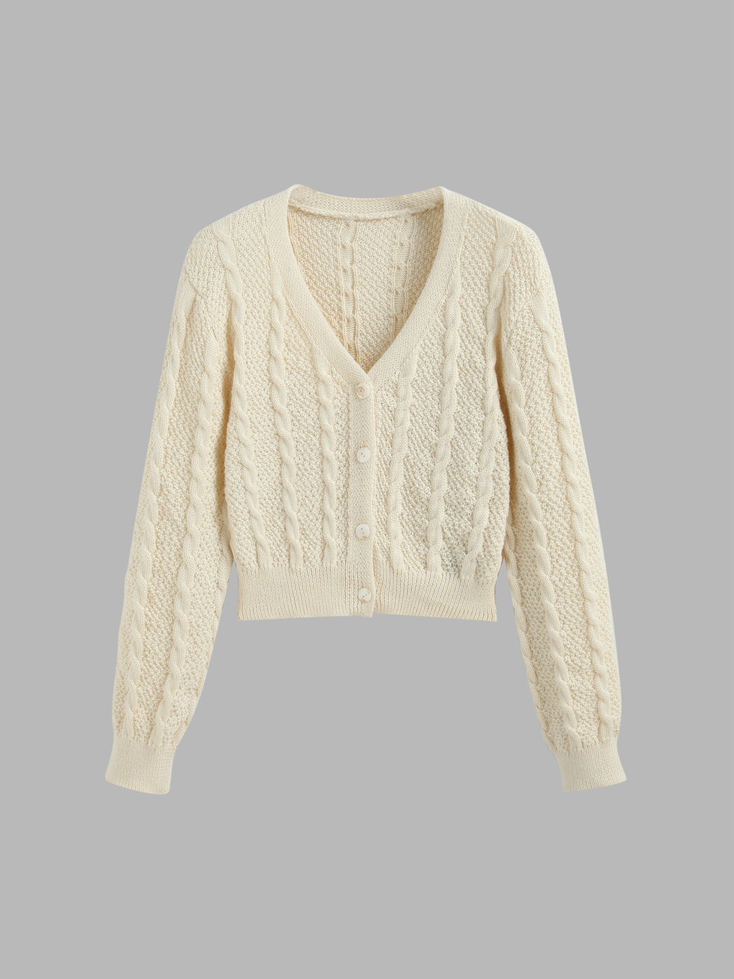 V-neck Cable Knit Button Cardigan