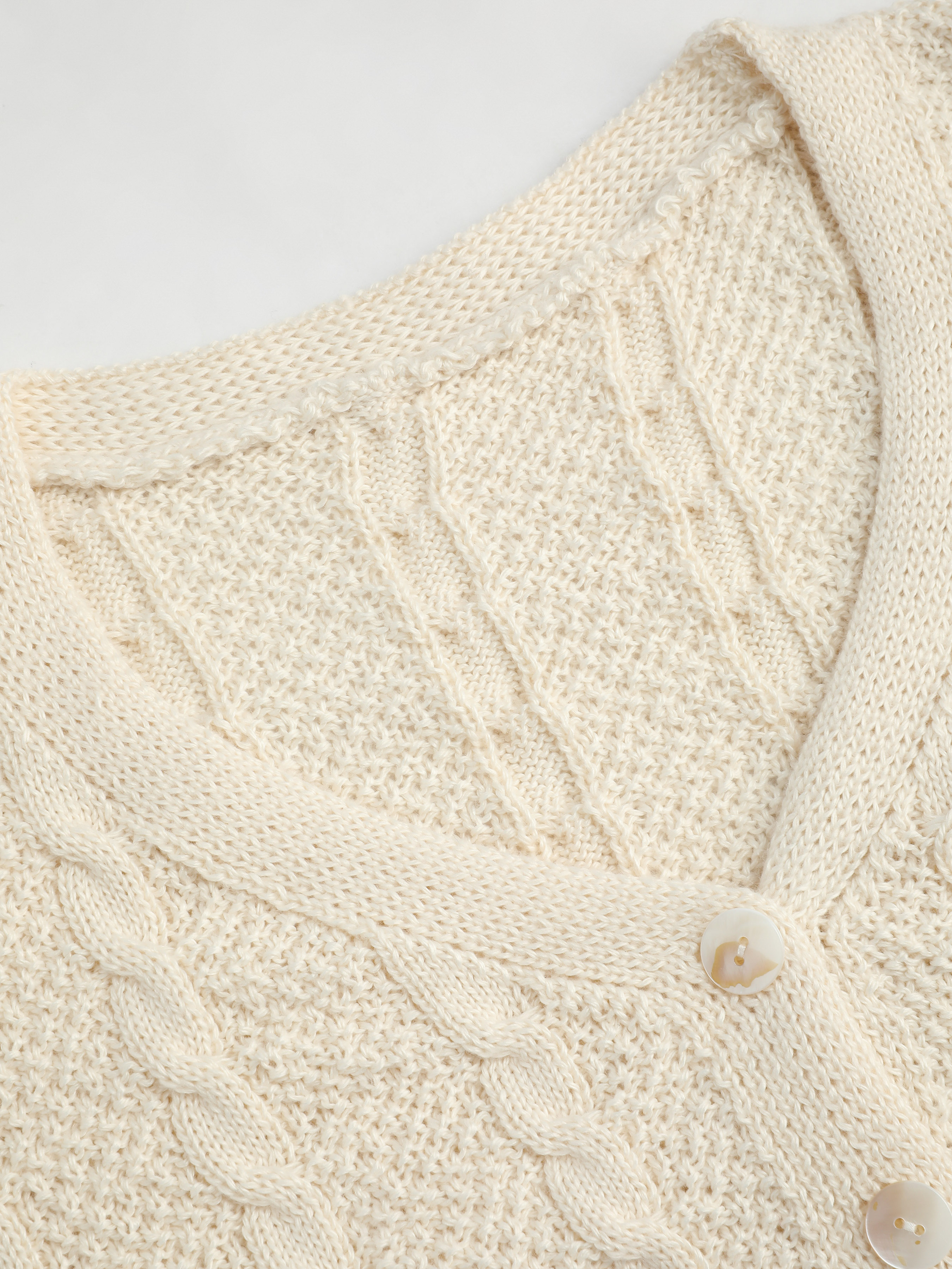 Knit Fabric V-neck Cable Knit Button Cardigan For School