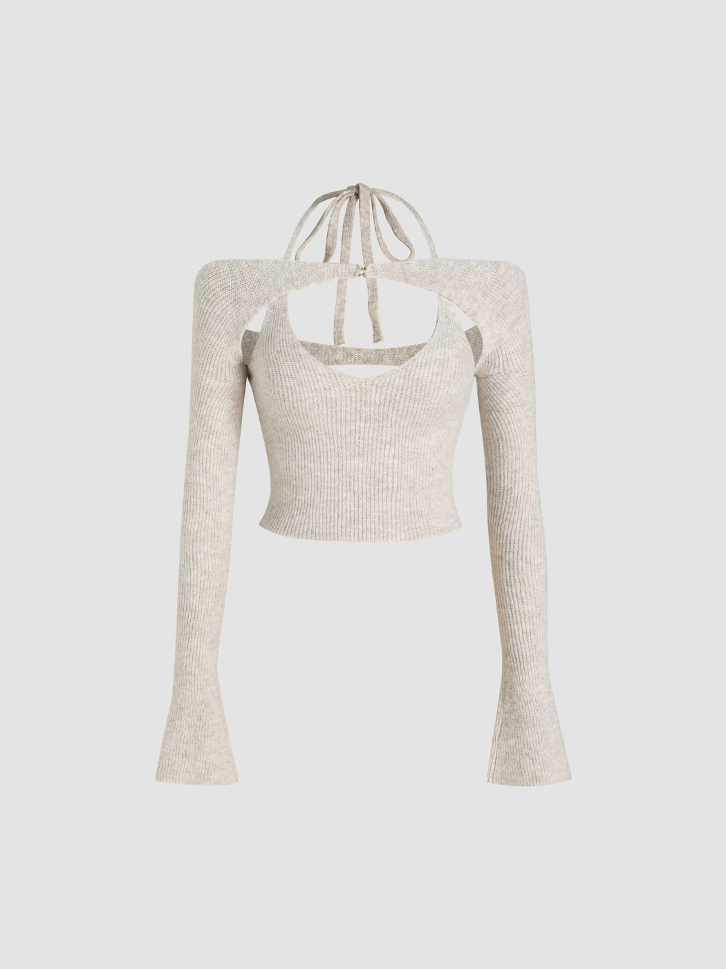 Wollmix Halterneck Solid Langärmlige Strickoberteile