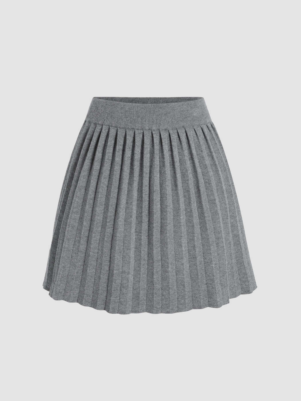 Preppy Knit Fabric Knit Mid Waist Solid Pleated Mini Skirt For