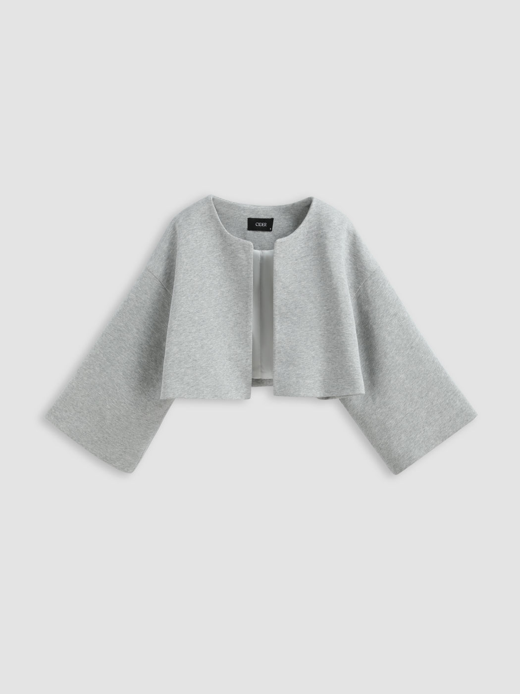 Collarless Solid Bell Sleeve Crop Jacket