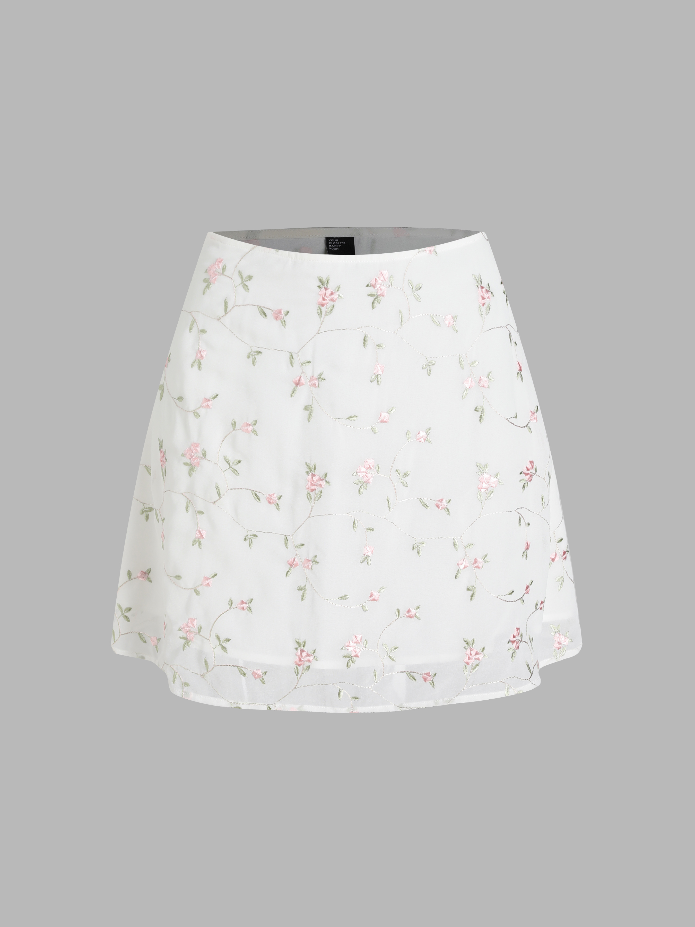 Mesh High Waist Floral Embroidery Ruffle Mini Skirt