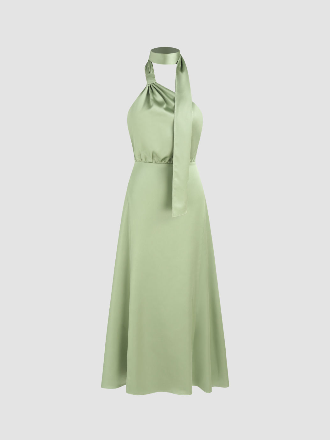 Satin Halter Neckline Backless Maxi Dress For Coffee Shop Daily Casual Date