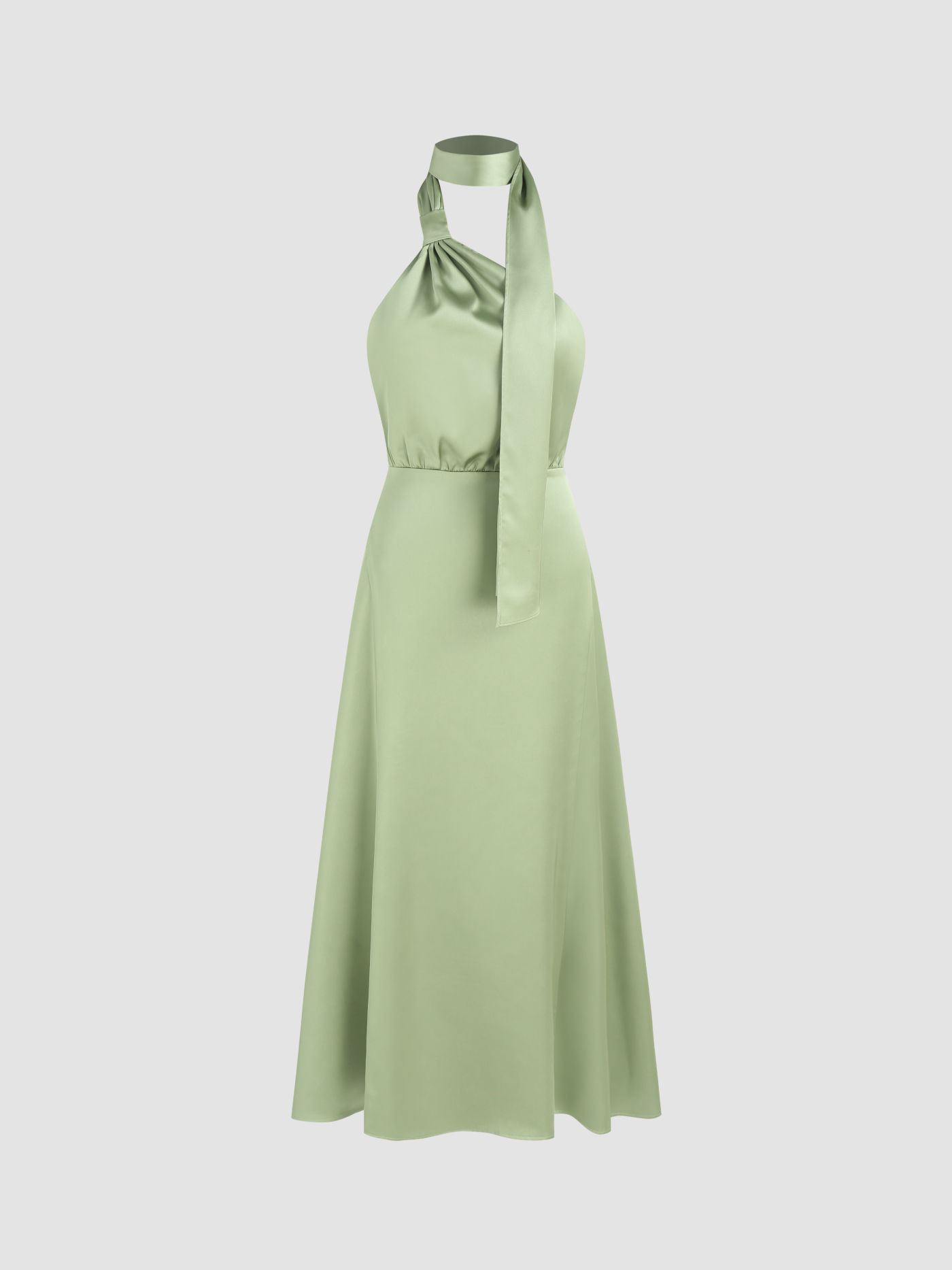 Satin Halter Neckline Backless Maxi Dress