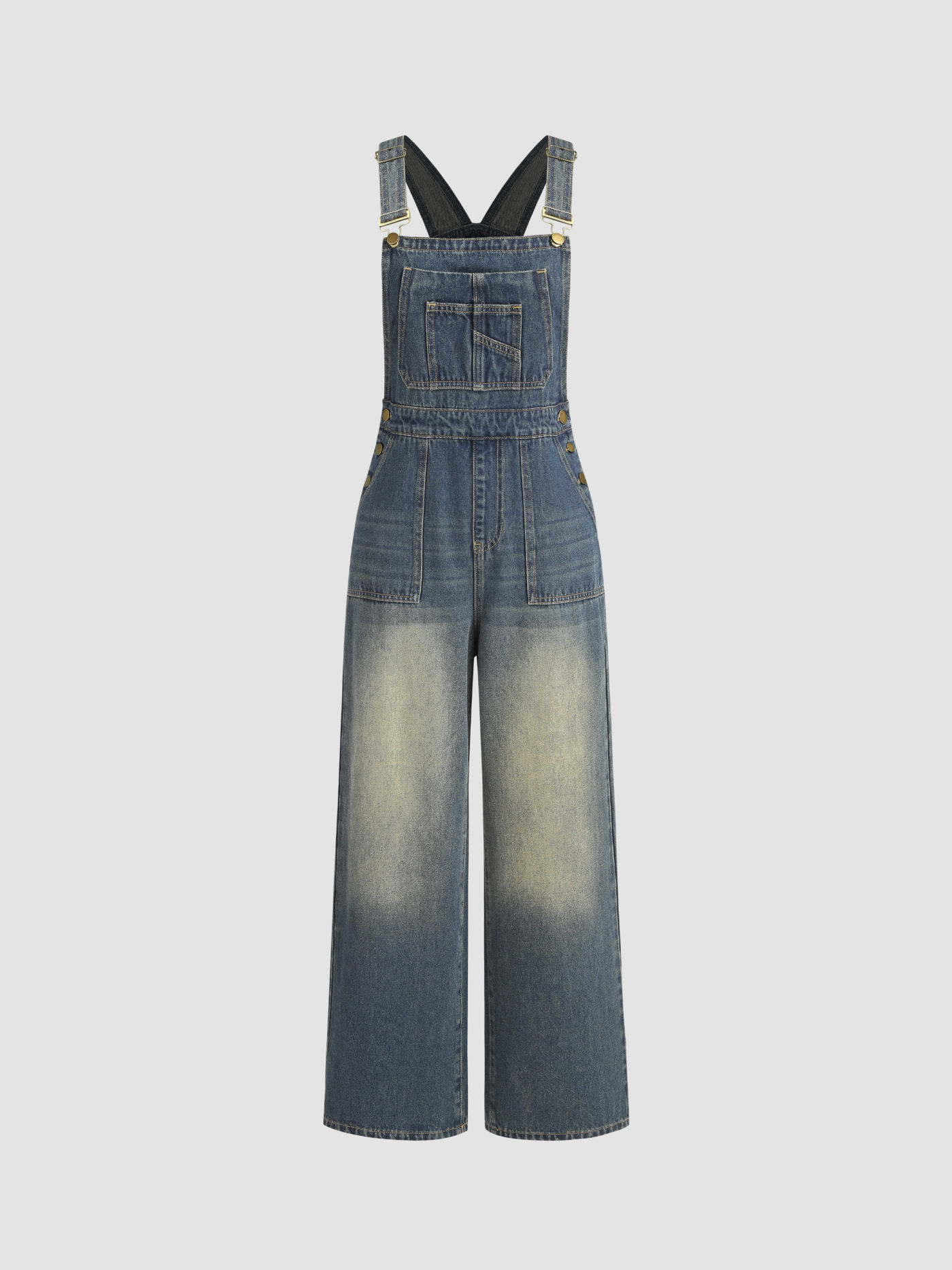 Tuta con tasche in denim lavato