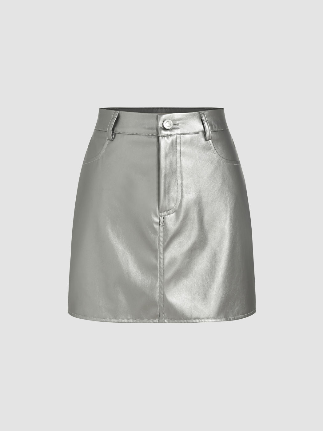 Massiver Minirock aus PU-Leder mit mittlerer Taille und Metallic-Effekt