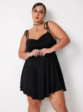Cowl Neck Korsett Geknotetes Rüschen Minikleid Kurve & Plus