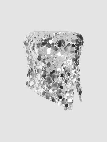 Sequin Asymmetrical Split Tube Crop Top