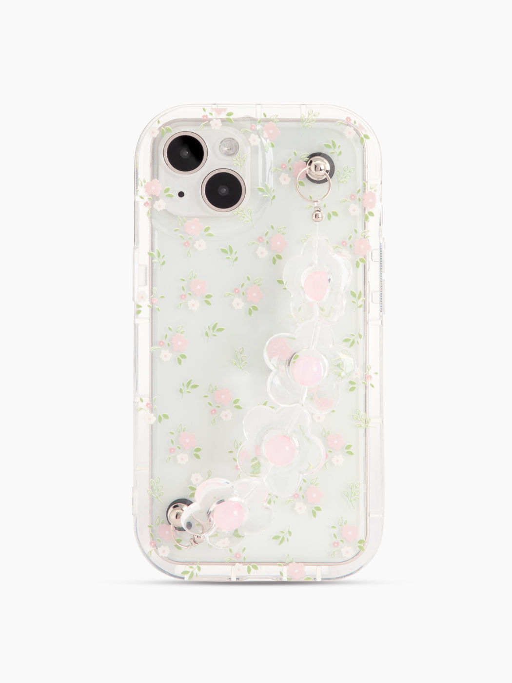 Transparente Handyhülle mit zerdrücktem Blumenmuster und Blumen-Handykette