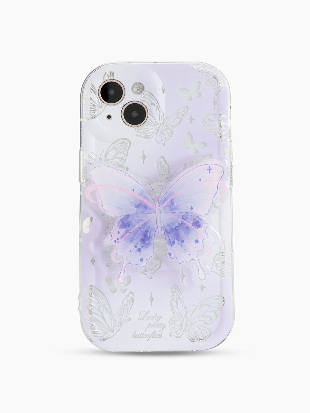 Round Edge Butterfly Pattern Phone Case With Watercolor Butterfly Phone Grip