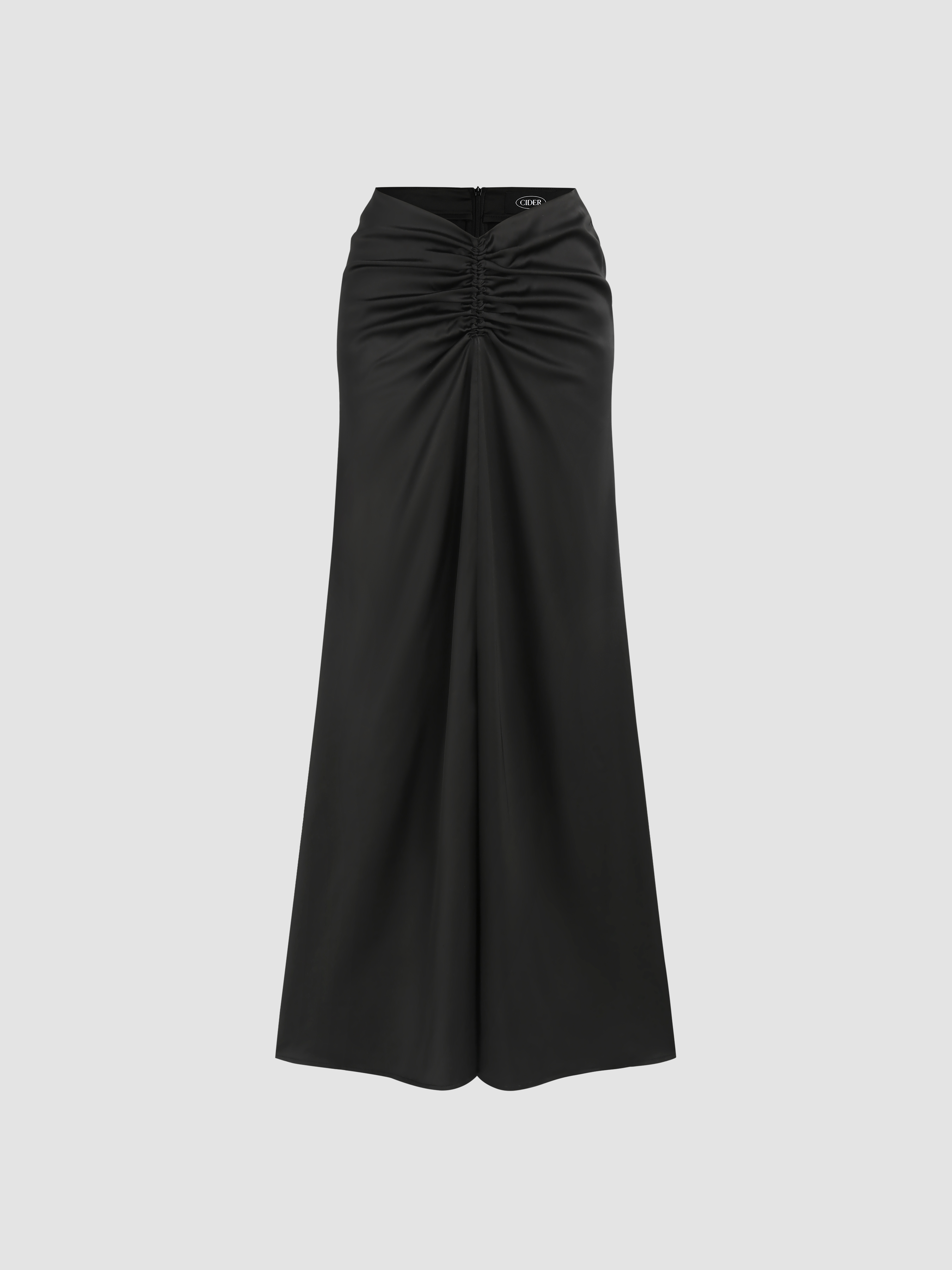 Satin Mid Waist Ruched Maxi Skirt Cider 4596