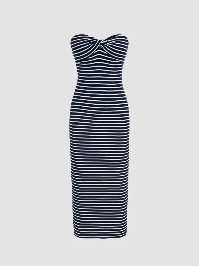 Tube Stripe Twist Midi Dress For Date Exhibition